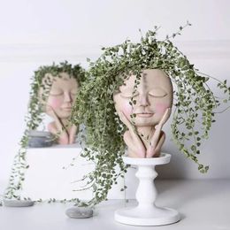 Poupée petite fille, Pot de fleur succulente, Statue de personnage Simple, décoration de jardin de paysage extérieur, ornement de Portrait 240229