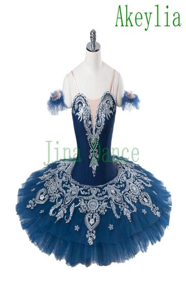 Muñeca Paquita Variación Peformance Plateo clásico Ballet Tutú Disfraz Navy Blue White Girls Professional Ballet Tutu Child1804186