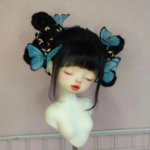 Perruque de poupée pour 1/6 1/3 1/4 1/8 SD BJD poupée cheveux perruque blanc noir cheveux princesse poupée papillon faux cheveux perruque décoration princesse 240308