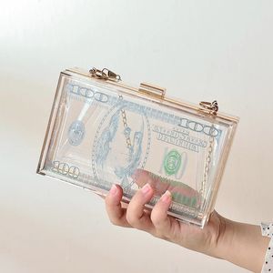 Dollar Money Clear Sac à bandoulière Mode Acrylique Embrayage Sac à main de créateur pour femmes Boîte transparente Sacs à main pour pochettes de soirée 231226