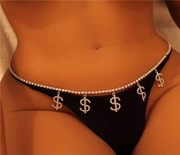 Symbole Dollar Diamond Woman Femme Charme de plage Bikini Belly Bijoux de chaîne de carrosserie sexy9090991