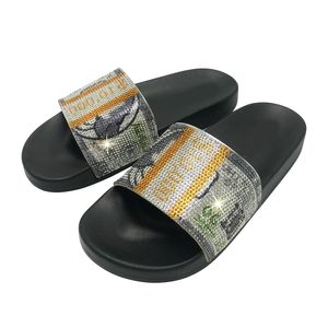 Dollars Geld Crystal Outdoor Indoor Home Slippers Slide voetbed platform sandalen voor vrouwen Q0508