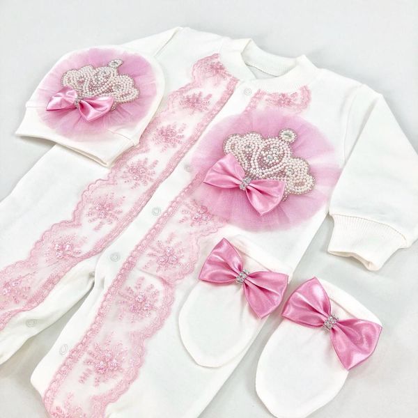 Dollège bébé fille nouveau-né les bijoux Layette 3 pièces coffre-cadeau de broderie française en dentelle nauséeuse nautique