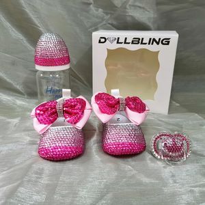 Dollbling born Coffret cadeau de luxe arc-en-ciel bébé chaussures bandeau sucette rose Lolita couronne diamant bijoux Layette Sparkly Ballet 240227