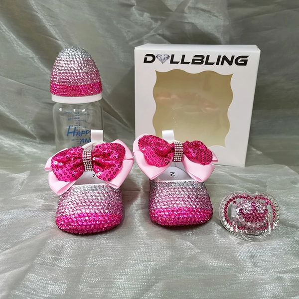 Dollbling born Conjunto de regalo Zapatos de bebé de arcoíris de lujo Diadema Chupete Corona de lolita rosa Joyas de diamantes Canastilla Ballet brillante 240227