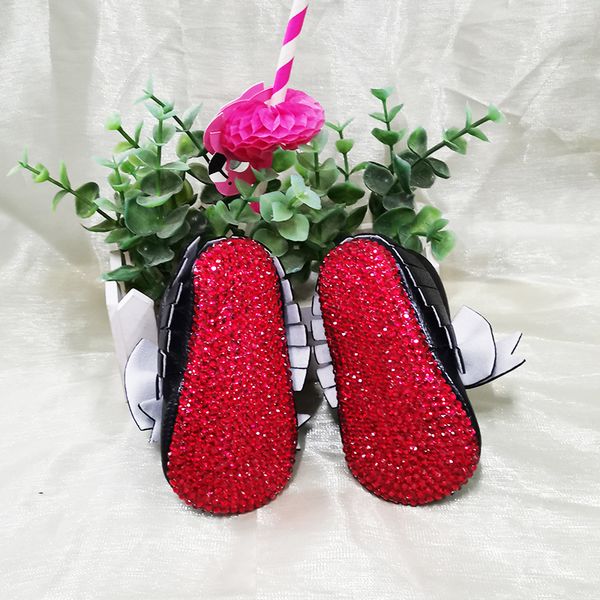 Dolonfeuille italien végétalien d'agneau en cuir Mary Janes Red Bottom Bowknot Ballerina Ballerina Baby Girl Crib Chaussures Douche Idée cadeau