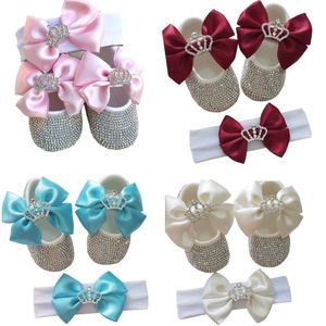 Dollling Luxury S Baby Girl Shoes First Walker Headband Set Sparkle Bling Crystals Princess Shower Gift SH 210903