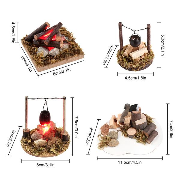 Dollhouse Bonfire Accesorios de muñecas Miniaturas Campfire Fairy Garden Decor Modelo de villa de juego Micro paisaje 1:12 Escala