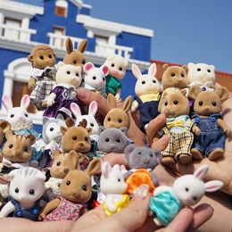 Maison de poupée meubles miniatures 1/12 forêt famille lapin bus scolaire rennes poupées accessoires de simulation maison de jeu pour fille cadeau 231225