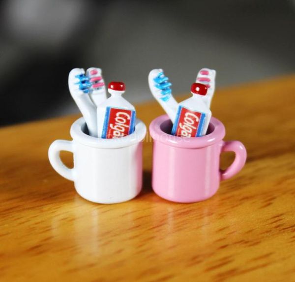 Maison de poupée Miniature, Mini tasse de dentifrice, brosse à dents, Barbies Pullip, bricolage, accessoires de meubles de maison de poupée, Toy9027400