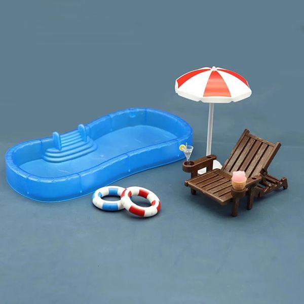 Maison de poupée Miniature, piscine, chaise de plage, ensemble d'anneaux de natation, Ob11, accessoires de maison de jeu, jouet 240223