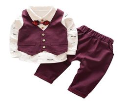 Dollplus Lente Herfst Baby Boy Pak Britse Wind Children039s Jongen Pakken Gentleman Lange Mouw Vest Broek Kinderen Formele Sui7800473