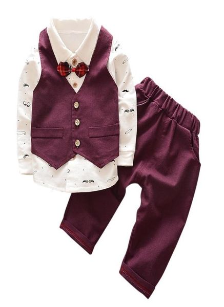 Dollplus Printemps Automne Bébé Garçon Costume British Wind Children039s Garçon Costumes Gentleman Chemise À Manches Longues Gilet Pantalon Enfants Formel Sui1727355