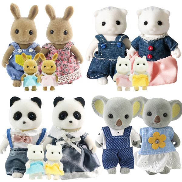 Muñecas 1/12 Familia de animales del bosque Mini Conejo Oso Panda Muñeca Niña Juego Casa SetForest Villa Muebles Conjunto Juguetes 230922