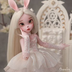 1/4 Scale BJD Bunny Doll Kacey with Articulated Joints, Handcrafted Upright/Floppy Ears Toy in Soft Colors