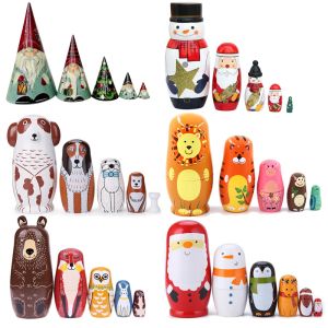 Poupées 1 set matryoshka poupées bois russe nidium poupées babushka peinture à la main beus Poupee russe pour enfants cadeaux de poupées conçues décoration intérieure