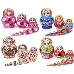 Muñecas Muñecas rusas de madera de 10 capas, orquídeas pintadas a mano, Matryoshka, regalo 231031