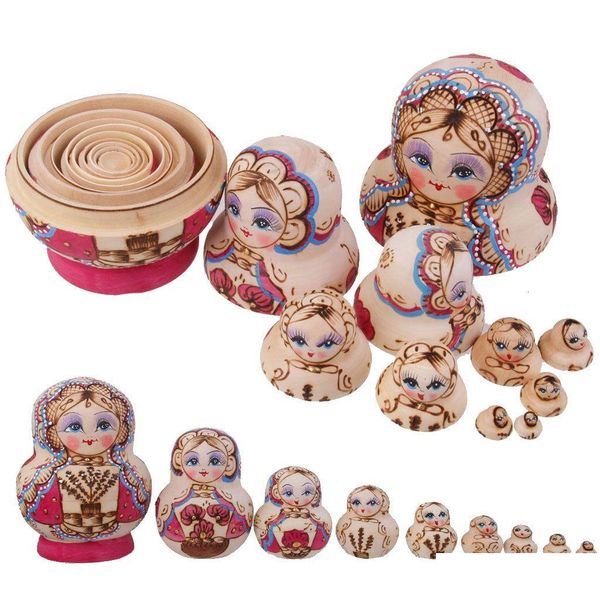Dolls 10pcs Set Russian Matryoshka Nesting jouet peint arbres bois 230829 Drop livraison Dhylk