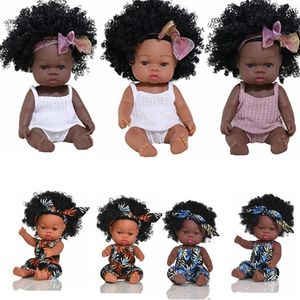 Muñecas 14 pulgadas Cuerpo completo Silicona Bebe Reborn Soft Lifelike Baby Toys American Black Doll Vinyl Girls 231031