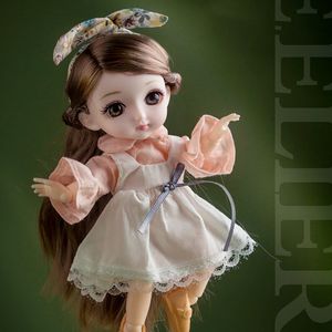 Poppen 16 cm 112 Bjd Voor Meisjes Gift 13 Ball Jointed Doll Speelhuis Kinderspeelgoed Ogen Met Bril pruik Doek Stof Jurk 230607