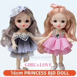 Muñecas 16cm cara linda ojos grandes princesa bjd muñeca con ropa y zapatos 112 figura de escala bricolaje móvil 13 articulaciones dulces regalo juguete 230816