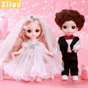 Poupées 17cm BJD mariée marié pour filles jouets cadeau 112 mode poupée vêtements de mariage 13 articulations mobiles faire semblant de jouer jouet 3D Eye 230427