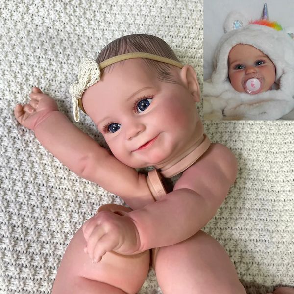 Poupées 19/24 pouces déjà peint Reborn bébé poupée Maddie Kit réaliste doux au toucher flexible pièces de poupée inachevées avec corps en tissu bricolage jouet 231118