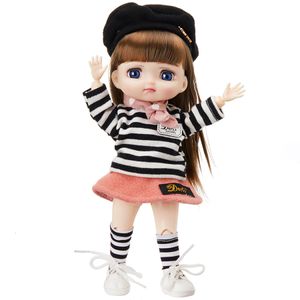 Poupées 22.5cm mignon fille poupée jouets Cool rayures noires mode porter corps commun mobile grands yeux Bjd cadeau pour enfants maquillage 230906