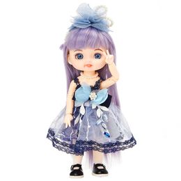 Poupées 22.5 cm robe violette BJD Kawaii Style sombre classique maquillage poupée corps mobile grands yeux bleus jouets pour filles cadeau d'anniversaire 230906