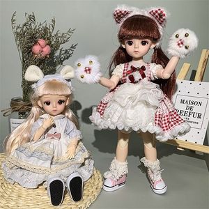 Poppen 30 cm pop 16 bjd 21 beweegbare gewrichten 3D simulatie ogen make -up meisje schattige jurk poppen prinses modejurk diy speelgoed cadeau meisje 220826