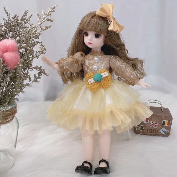 Muñecas 30 cm Bjd Doll 12 articulaciones móviles 1/6 Vestido de niña 3D Ojos marrones Juguete con ropa Zapatos Juguetes para niños para niñas Regalo para niños 231128