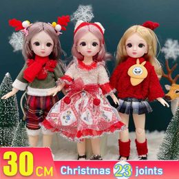 Poupées 30cm BJD Doll Christmas and New Year Gift Set 1/6 Anime BJD and Christmas Costume 23 Joint Movable Body Girl Dressing Toy S2452202 S2452203