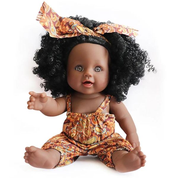 Poupées détachables de 30CM pour bébés filles, peau noire africaine, mignons, grands yeux, Reborn, robe, couvre-chef, cadeau de noël