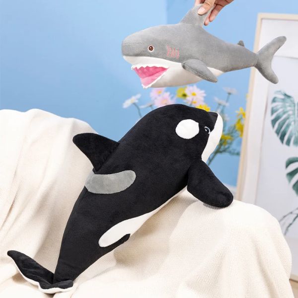 Muñecas 3550cm Kawaii Killer Whale Plush Animal de peluche Great White Shark Plush Doll Sleeping Pillow Jaws Plush Mini Christmas Regalo