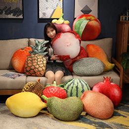 Poppen 3555cm kawaii levense fruit pluche speelgoed gevuld fruit kussen mango aardbeien ananas ananas durian hami cantaloupe speelgoed gooi kussen