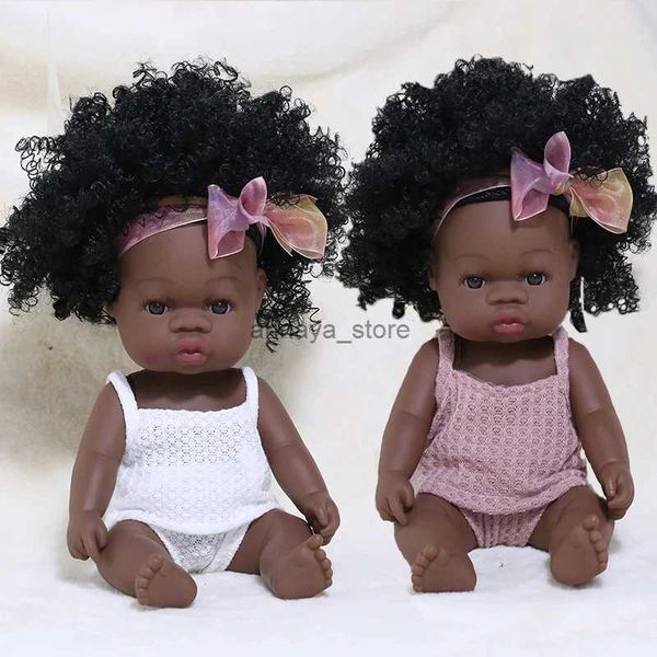 Muñecas 35 cm Recién Nacido Muñeca Africana Bebé Simulación Vinilo Suave Niños Juguetes Realistas Navidad Cumpleaños Juguetes Muñecas para Bebés L2402