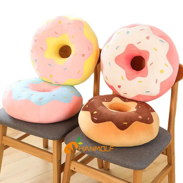 Muñecas 3858 cm Donut almohada de felpa como real fantástico anillo en forma de comida suave creativo asiento cojín cabeza decoración del piso 231122