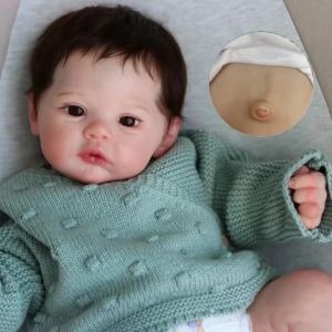 Poupées 45 cm Cuddly Full Full Body Silicone Vinyl Meadow Bebe Reborn Girl avec des cheveux enracinés Veines visibles pour bébé