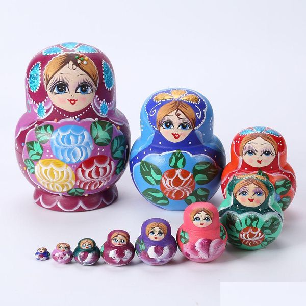 Muñecas 5 -10 unids Lovely Matryoshka Nido de madera Babushka Pintura de mano rusa para niños Juguetes de Navidad Regalos Pintados Entrega de entrega Acces Ot8Xf