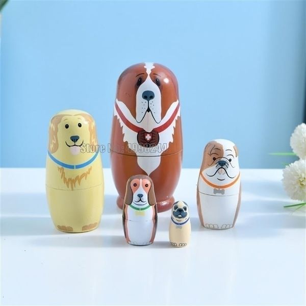 Muñecas 5 capas Perro Shar Pei Niñas Matryoshka Muñeca Muñeco de nieve de madera Anidación rusa Niños Cumpleaños Navidad Día de los niños Regalo Juguete 231031