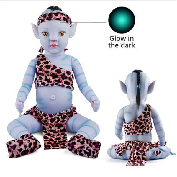 Muñecas 50 cm Rebirth Avatar 2 Doll Glowinthedark Movie mismos personajes Ojos de muñeca Close Open Soft Porcelan Baby Toy Boys and Girls