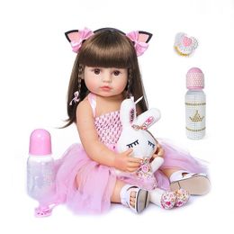 Dolls 55cm NPK Bebe Doll Reborn Toddler Girl Pink Princess Baty Toy zeer zachte full body Silicone Girl Doll 230210