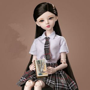 Poppen 60 cm echt zoals 13 bjd pop volledige set handgeschilderde make -up mode school uniform meisje bal gezamenlijk speelgoed voor meisjes cadeau 230815