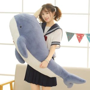 Poupées 60cm120cm narwhal peluche jouet charmant licorn poupée de poisson moelleux baleine bleue avec un oreiller de corne