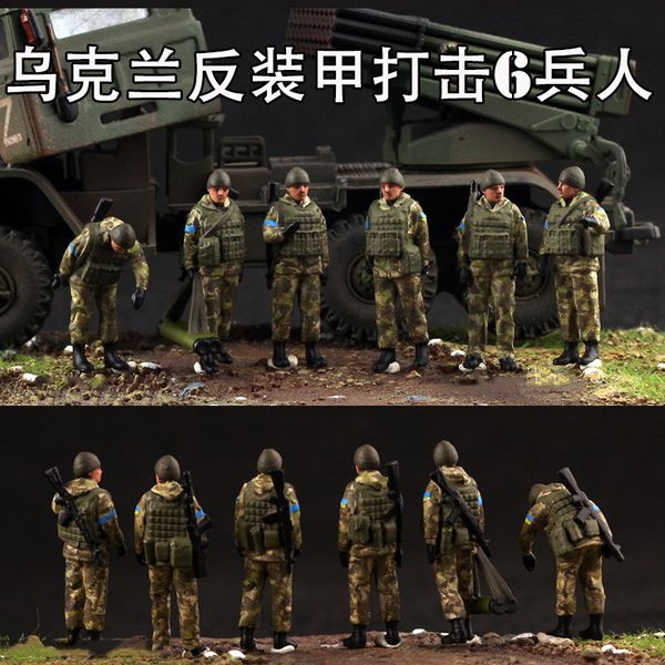 Poupées 6 pièces 1/72 échelle B soldats anti-blindés ukrainiens 6 figurines modèle avec voiture jouet bricolage scène poupée ornement 230906