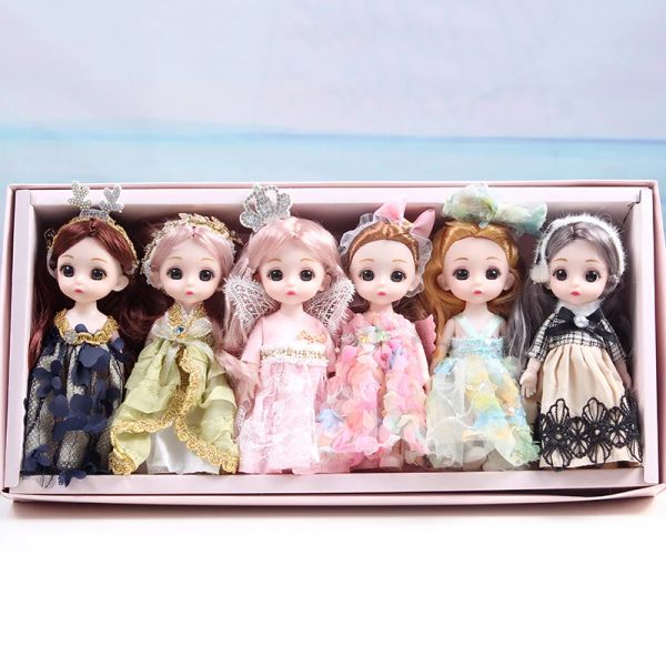 Muñecas 6 piezas de 16 cm Caja de regalo de muñecas 13 Juntas móviles 3D Ojos bjd Girl Vestido Diy Toy de moda vestida de moda Bjd Dolls Regalos para niños