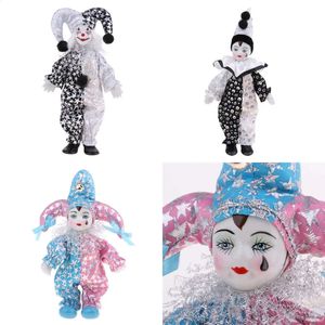 Muñecas Muñeca de payaso sonriente de porcelana de 9 pulgadas con trajes divertidos accesorios de circo de arlequín Decoración navideña de Halloween Regalos para niños 231109