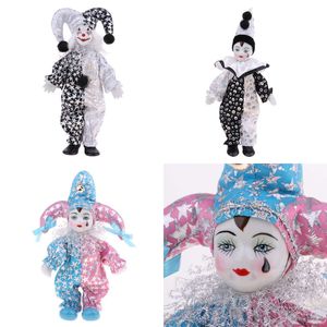 Poupées 9 Pouces Porcelaine Souriant Clown Poupée Portant Des Tenues Drôle Arlequin Accessoires De Cirque Halloween Décoration De Noël Enfants Cadeaux 230613