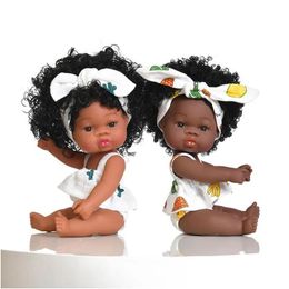 Poppen Amerikaans herboren zwart 35 cm Afrikaans meisje handgemaakt Sile zacht babybadje speelspeelgoed kinder kerstcadeau 220912 Drop Delivery speelgoed Dhvvh