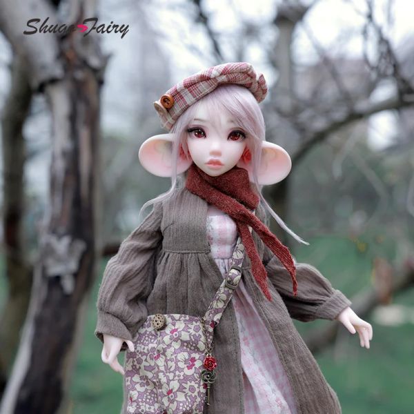 Dolls Autumn Style Shuga Fairy Yudit 1/4 BJD Moll Toy con orejas grandes y grandes ojos Bjd Doll Full Set Bjd 1/4